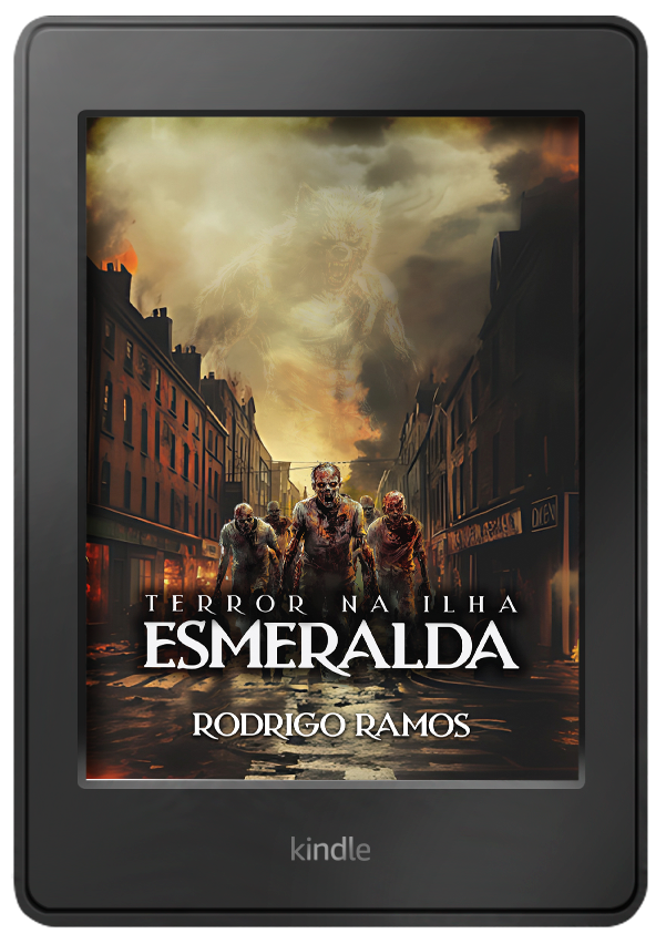 Kindle exibindo a capa de Terror na Ilha Esmeralda